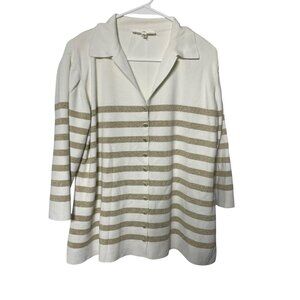 Escada $1,025 Cream Gold Striped Glitter Knit Lightweight Cardigan US 14 EU 44
